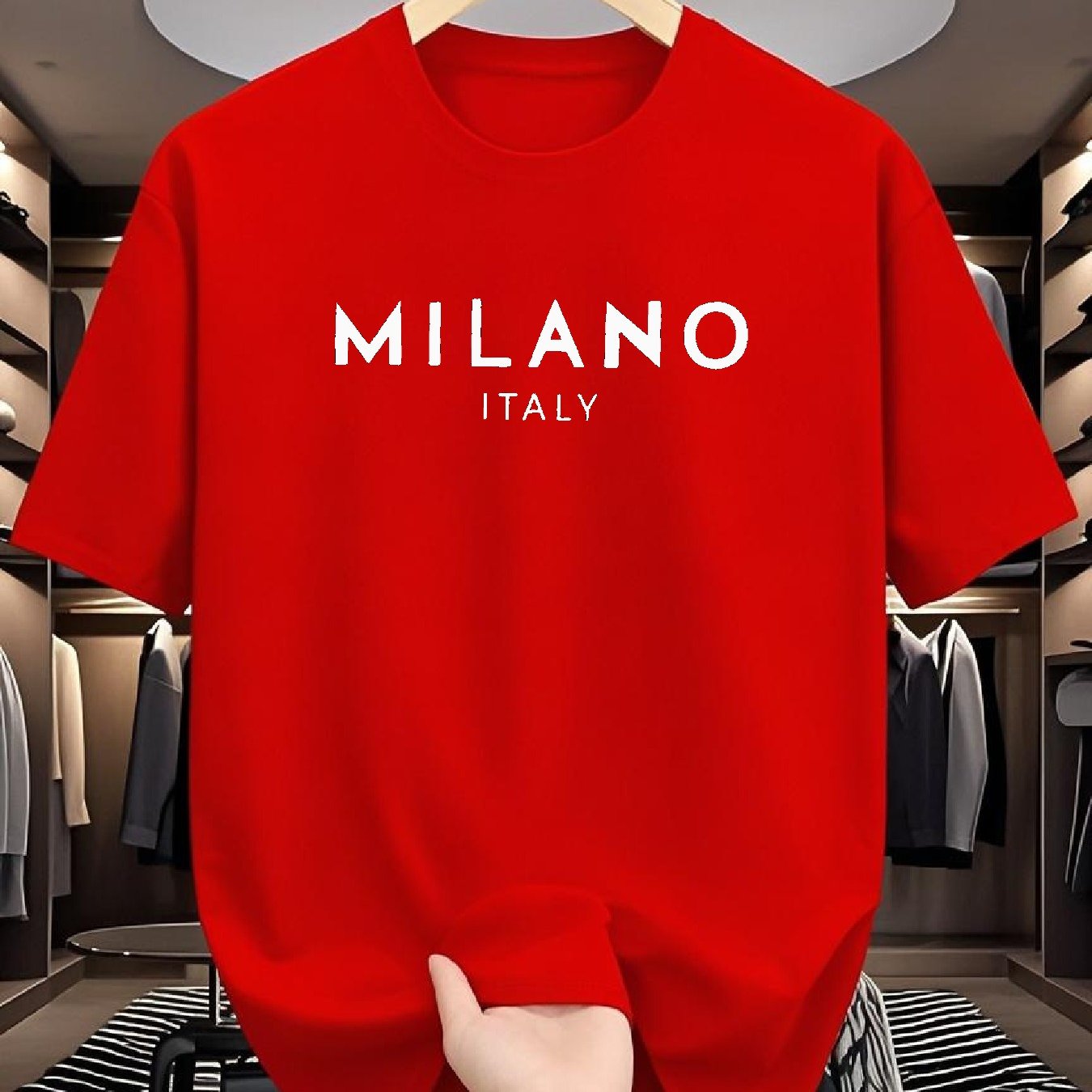 Men's 180g Pure Cotton Short Sleeve T-Shirt - Milano Italy Classic Design, Multi-Color Sporty Casual Round Neck Tee for Spring/Fall, Machine Washable, Ideal Gift for Friends & Family, Leisure Clothing, Comfortable Fit, Fall O