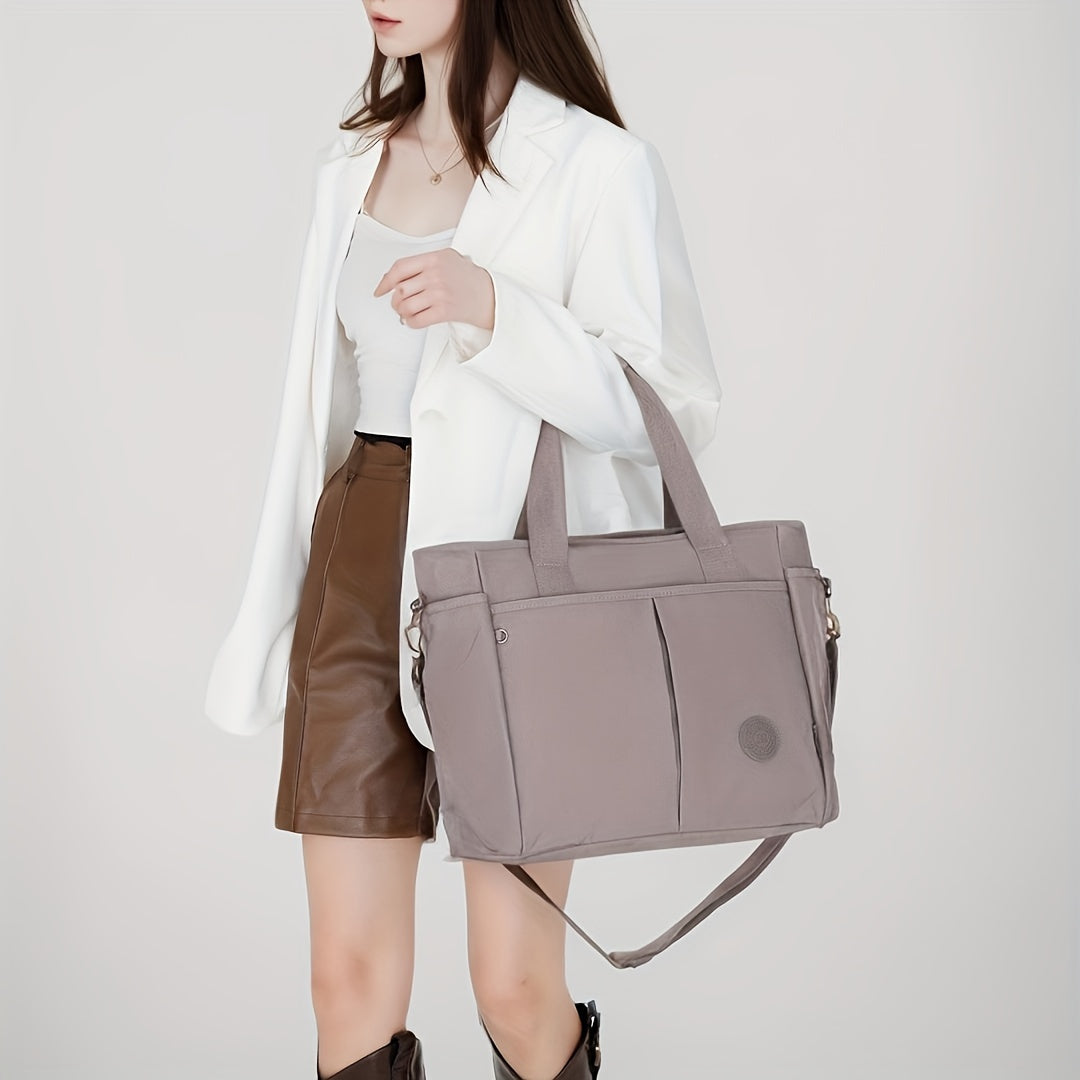 Large Capacity Tote Bag, Zipper Closure, Shoulder Handbag For Women