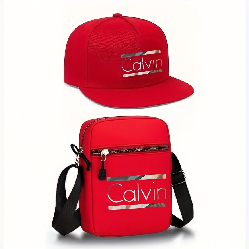 Set of 2 Trendy Caps with Letter Prints And a Messenger Bag, Perfect for Street Style And Outdoor Sports. This Adjustable Flat-Brimmed Baseball Cap And Bag Make a Great Gift for Yourself Or Your Friends