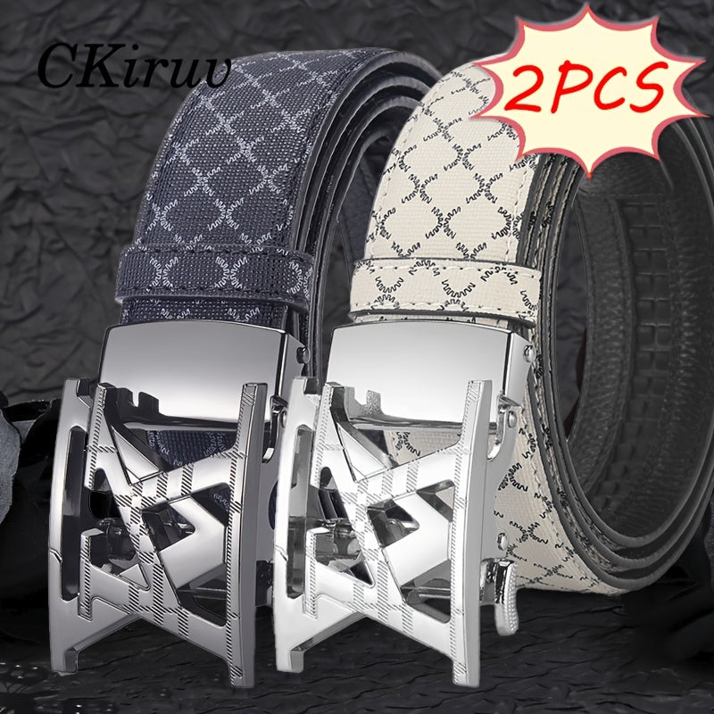 2pcs Unisex Luxury Automatic Buckle Belt | Luxurious Solid Color Alloy Buckle, Outstanding Texture, Wrinkle Resistant and Durable, Adjustable, Suitable for Business, Formal, Weddings, Casual Wear, Ideal Gift for Husbands and