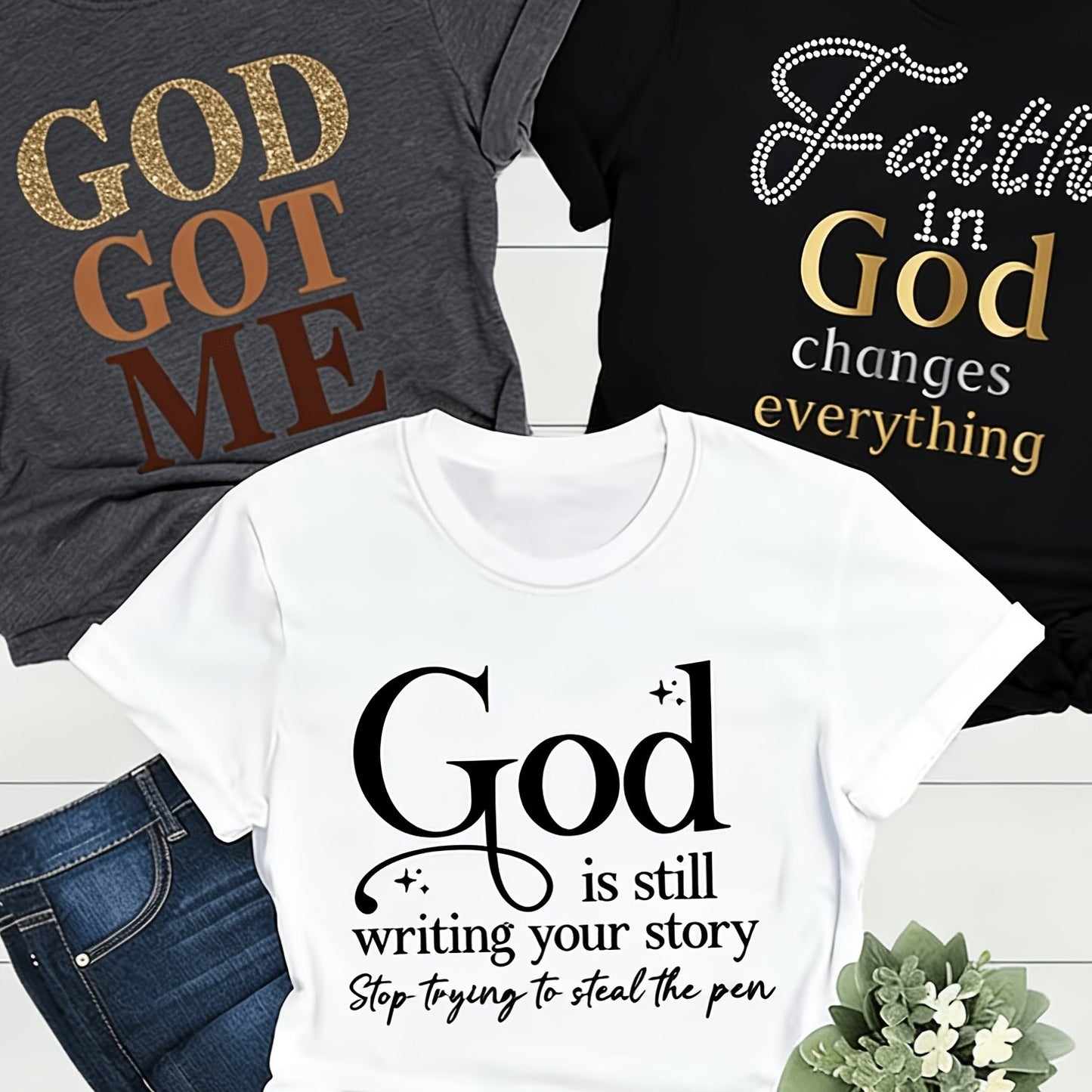 Set of 3 T-Shirts with Letter Design, Casual Short Sleeve Crew Neck Tops for Women, Suitable for All Seasons