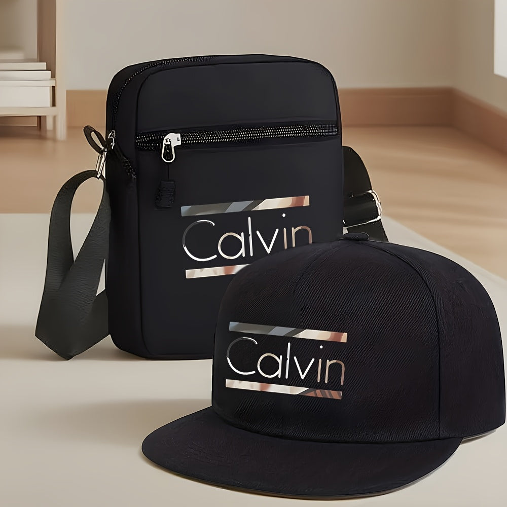 Set of 2 Trendy Caps with Letter Prints And a Messenger Bag, Perfect for Street Style And Outdoor Sports. This Adjustable Flat-Brimmed Baseball Cap And Bag Make a Great Gift for Yourself Or Your Friends