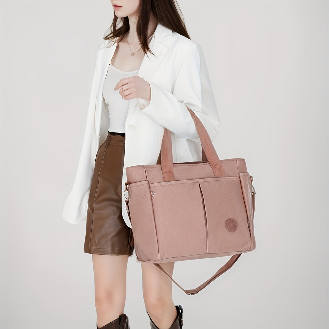 Large Capacity Tote Bag, Zipper Closure, Shoulder Handbag For Women