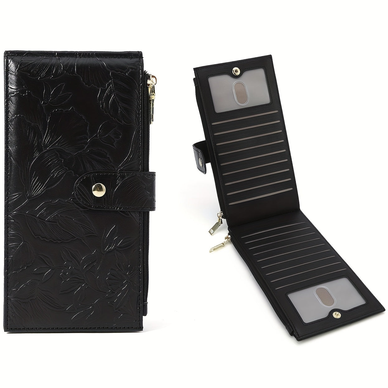 Women's Ultra-Thin RFID Blocking Wallet, Double Zipper Pocket, Slim Lightweight Clutch Card Bag