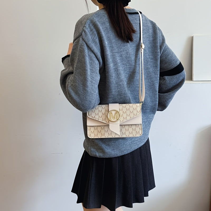 Women's Elegant Shoulder Bag With Perfume Bottle, Golden "M" Letter Buckle, Retro Geometric Shoulder Purse, Small Crossbody Bag For Daily Use, Travel, Work & Shopping