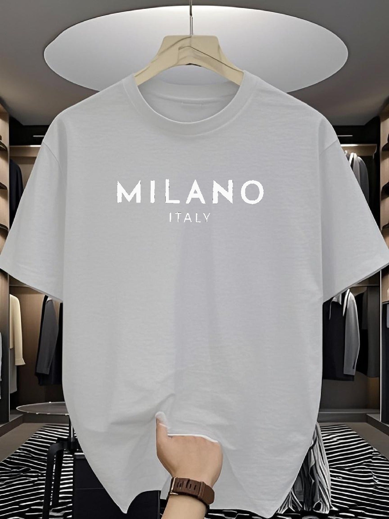 Men's 180g Pure Cotton Short Sleeve T-Shirt - Milano Italy Classic Design, Multi-Color Sporty Casual Round Neck Tee for Spring/Fall, Machine Washable, Ideal Gift for Friends & Family, Leisure Clothing, Comfortable Fit, Fall O
