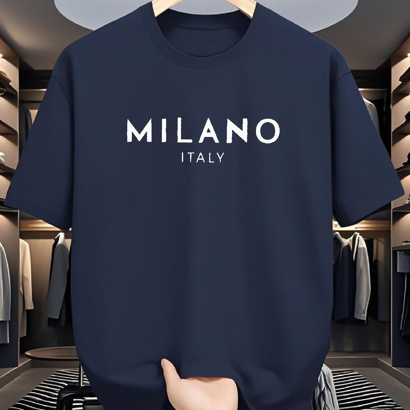 Men's 180g Pure Cotton Short Sleeve T-Shirt - Milano Italy Classic Design, Multi-Color Sporty Casual Round Neck Tee for Spring/Fall, Machine Washable, Ideal Gift for Friends & Family, Leisure Clothing, Comfortable Fit, Fall O