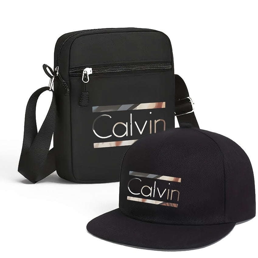 Set of 2 Trendy Caps with Letter Prints And a Messenger Bag, Perfect for Street Style And Outdoor Sports. This Adjustable Flat-Brimmed Baseball Cap And Bag Make a Great Gift for Yourself Or Your Friends