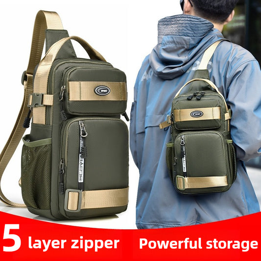 Unisex Anti-Theft Crossbody Backpack - Lightweight Multi-Purpose Chest Bag with 5-Zipper Compartments, Golden-Tone Hardware & Padded Strap, Compact Travel Backpack for Men & Women, Casual Everyday Use, Sports, Business & Outd