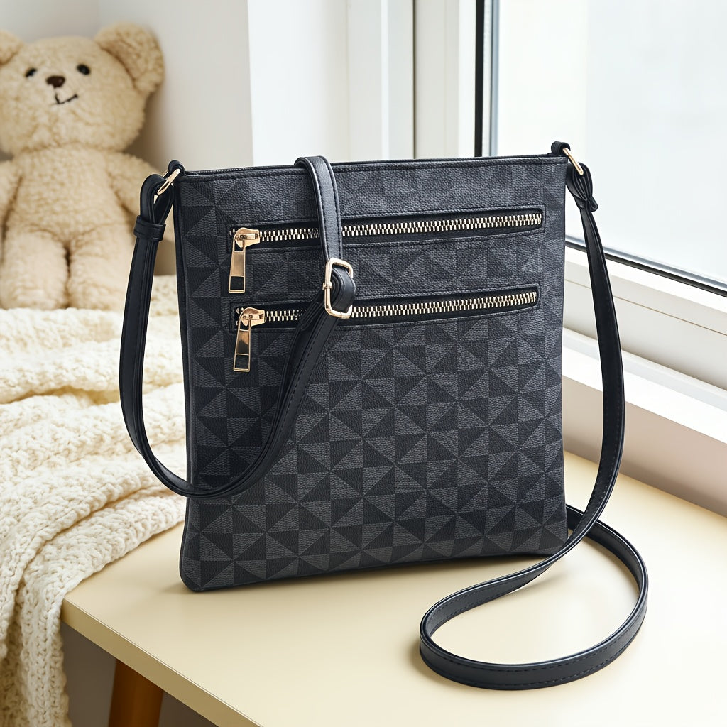 TEPILTE Retro Casual Geometric Print Women'S Crossbody Bag, Stylish And Versatile Medium Shoulder Bag/Wallet, Lightweight Handbag/Messenger Bag, Three-Layer Zippered Pockets, Suitable For Work, Travel And Outdoor Activities.