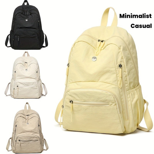 Solid Color Simple Fashion Versatile Women's Backpack Travel Lightweight Lightweight Large Capacity Go Out Commuting Multi-pocket Computer Commuting Bag