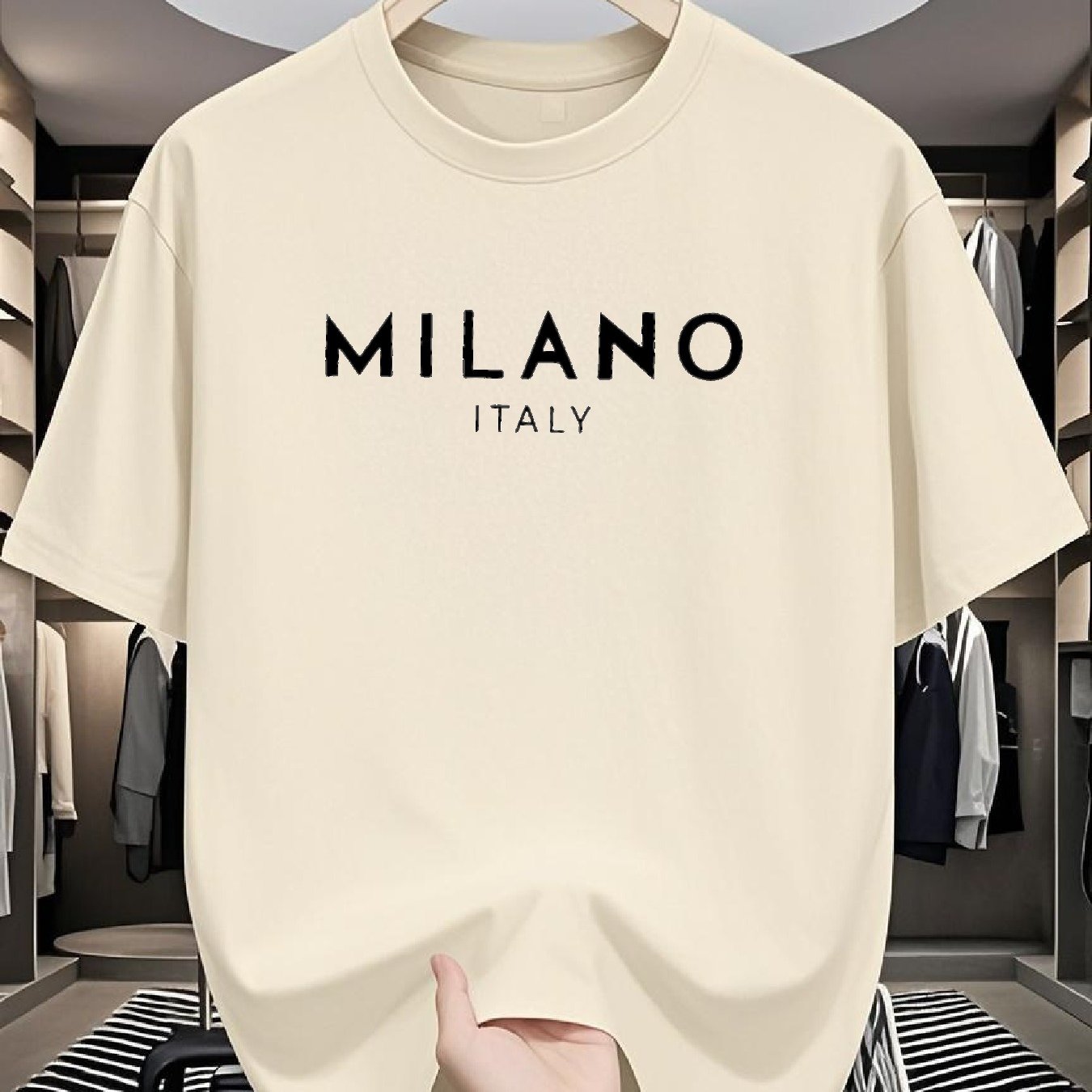 Men's 180g Pure Cotton Short Sleeve T-Shirt - Milano Italy Classic Design, Multi-Color Sporty Casual Round Neck Tee for Spring/Fall, Machine Washable, Ideal Gift for Friends & Family, Leisure Clothing, Comfortable Fit, Fall O