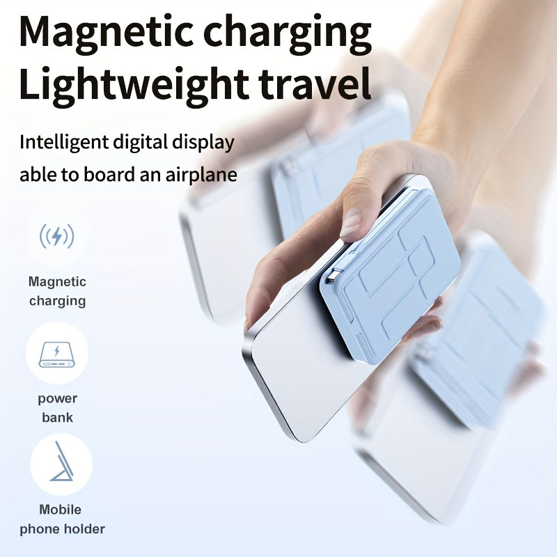 10000mAh Super Fast Charging PD22.5W Wireless Charging 15W Magnetic Fast Charging Power Bank Mini Built-in 2 Cables, Universal Office USB Portable, with Stand And Digital Display Battery Level, Suitable for Airplane Travel Mo