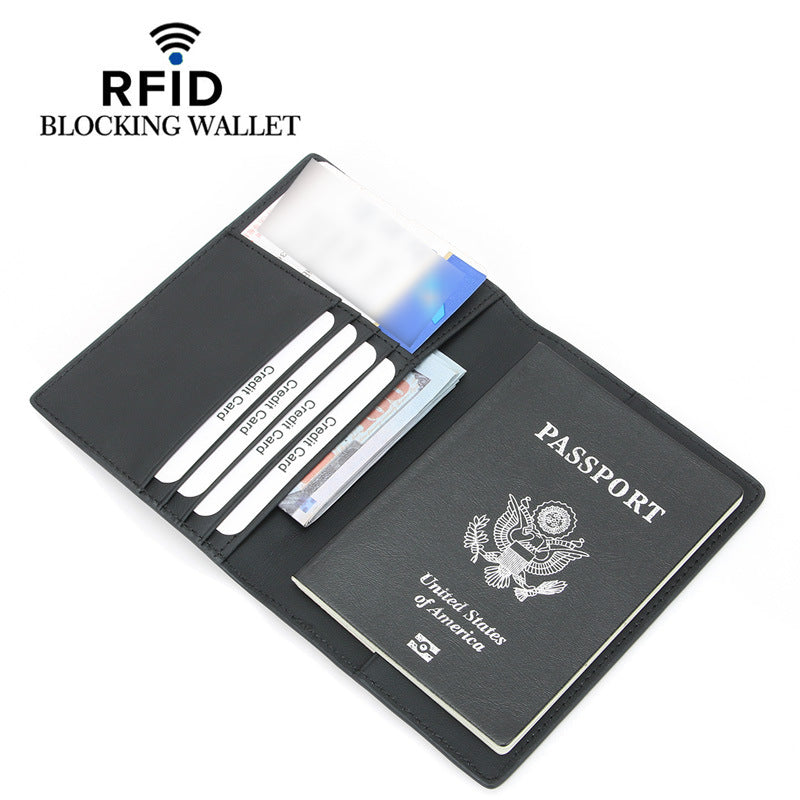 RFID Blocking Passport Holder Wallet Genuine Leather Travel Organizer