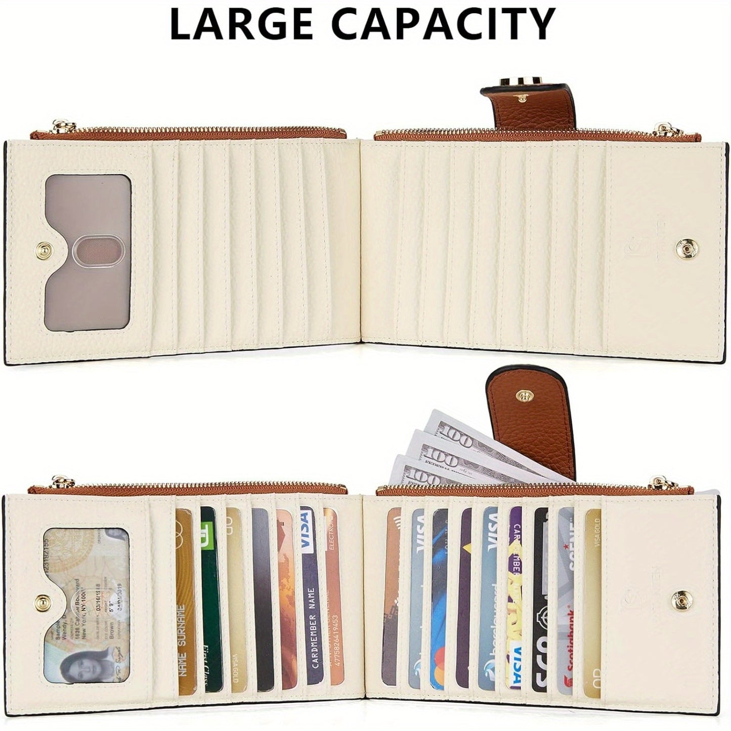 Wallets for Women RFID Blocking Slim Bofild Purse Card Holder with Zipper Pocket