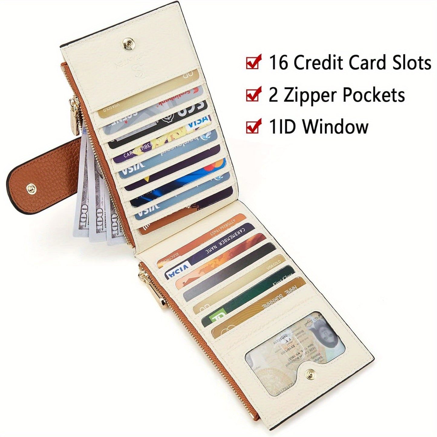 Wallets for Women RFID Blocking Slim Bofild Purse Card Holder with Zipper Pocket