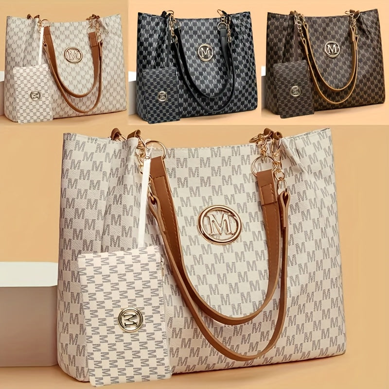 A Stylish New Shoulder Tote Bag for Women Featuring an 'M' Emblem, Spacious Enough for Short Trips And Daily Use, Perfect As a Gift, Travel Shoulder Bag, Everyday Tote, Handbag, Elegant Design, And Minimalist Style