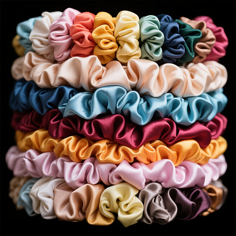 50 Satin Scrunchies | Elegant Hair Ties, Soft & Vibrant Colors, Mixed Color Set for Christmas