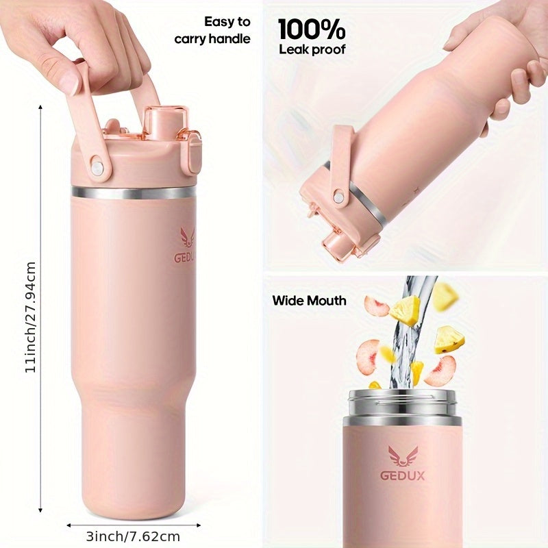 40oz (nearly 1L) Ultra Large Capacity, 304 Food Grade Stainless Steel, Leak Proof And Anti Drop Silicone Boots, Bucket Lid Suitable for Office Desk Placement, Essential for Fitness Enthusiasts, Office Workers, And Travelers!