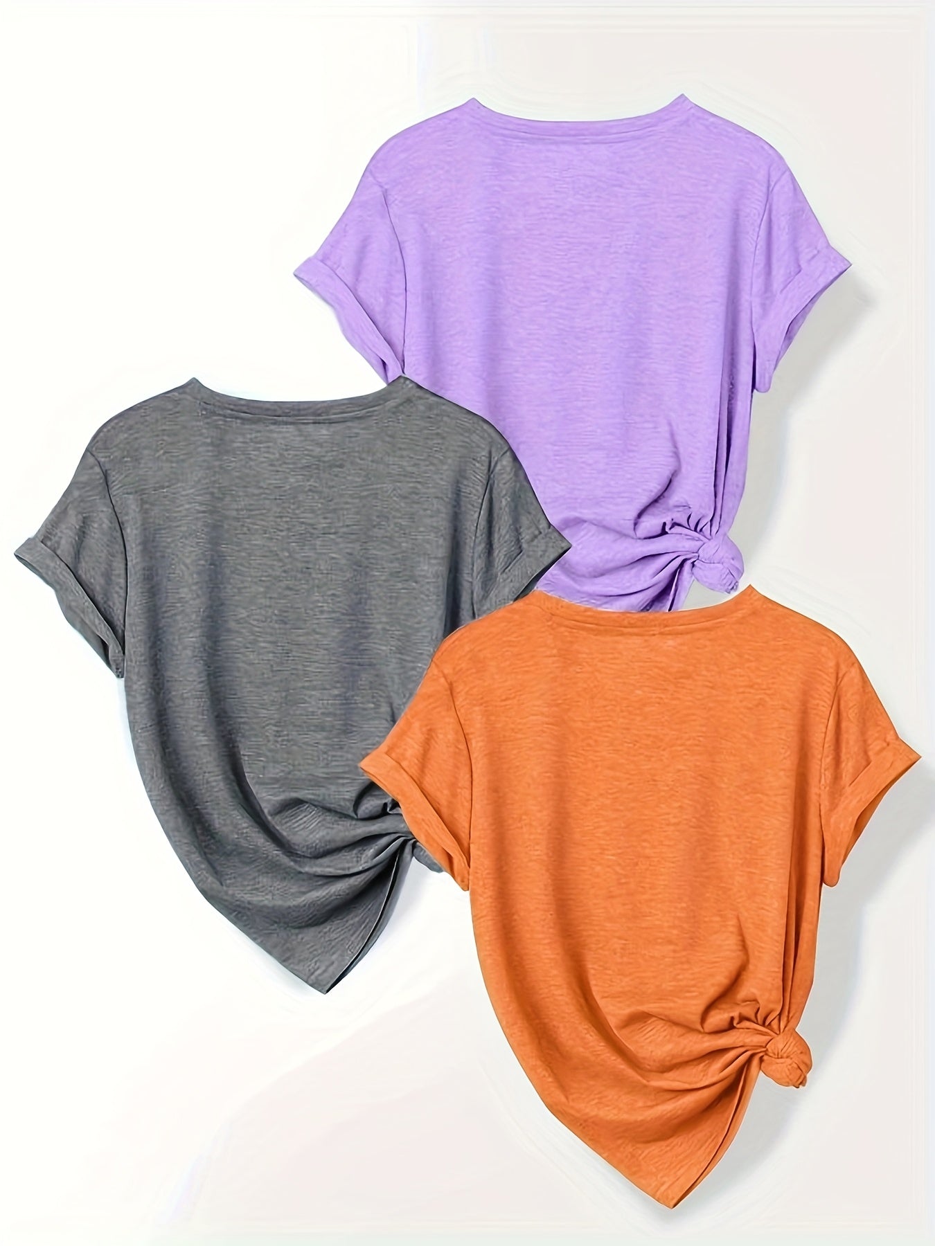 3pcs Casual T-Shirt for Women, Round Neck, Medium-Stretch Fabric, with Alphabet Pattern Prints, Suitable for Spring And Summer Wear- Size S-XXL