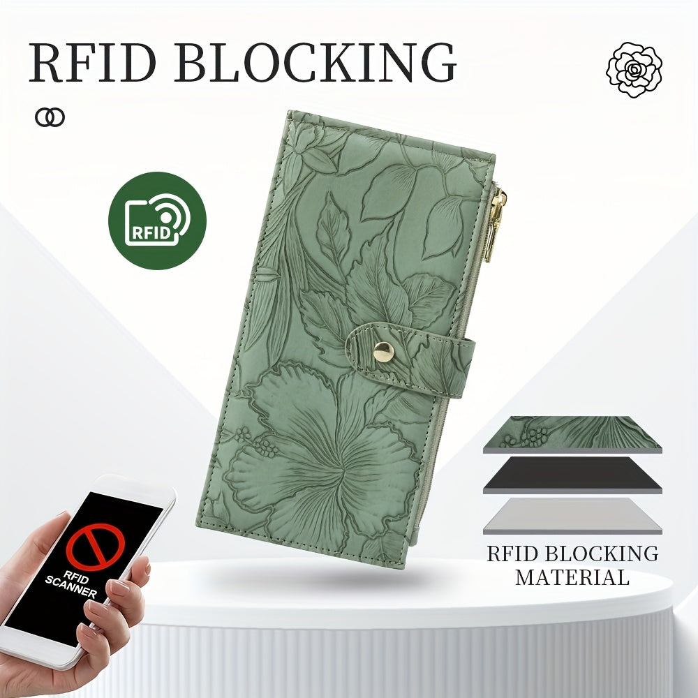 Women's Ultra-Thin RFID Blocking Wallet, Double Zipper Pocket, Slim Lightweight Clutch Card Bag