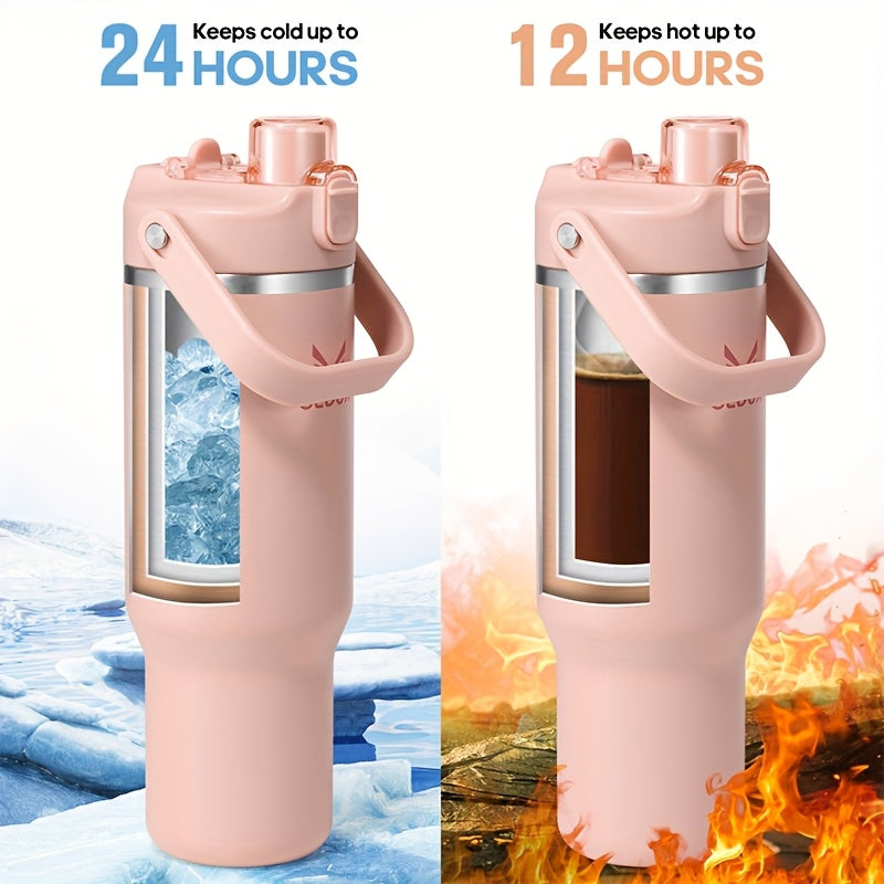 40oz (nearly 1L) Ultra Large Capacity, 304 Food Grade Stainless Steel, Leak Proof And Anti Drop Silicone Boots, Bucket Lid Suitable for Office Desk Placement, Essential for Fitness Enthusiasts, Office Workers, And Travelers!