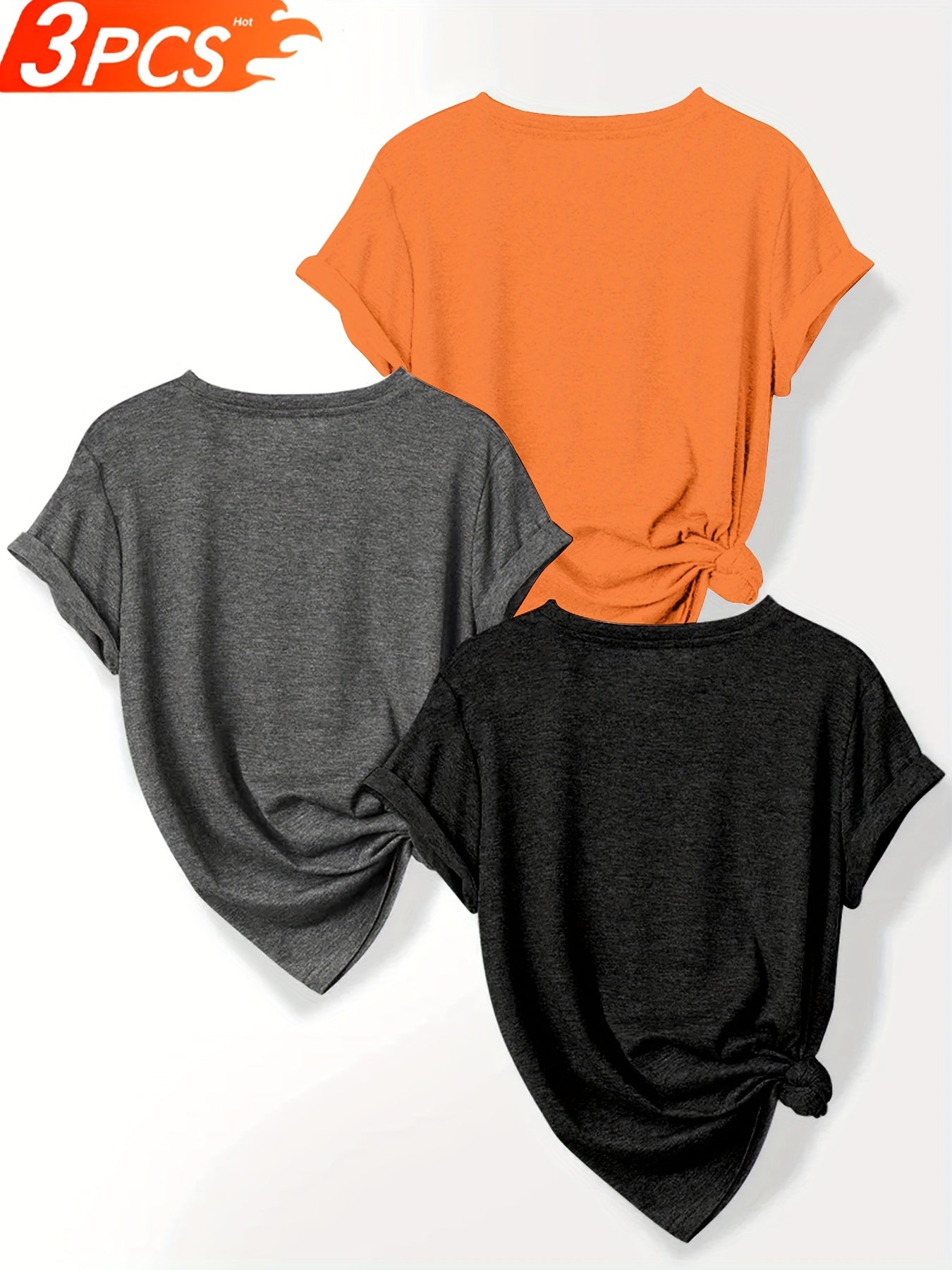 3pcs Casual T-Shirt for Women, Round Neck, Medium-Stretch Fabric, with Alphabet Pattern Prints, Suitable for Spring And Summer Wear- Size S-XXL