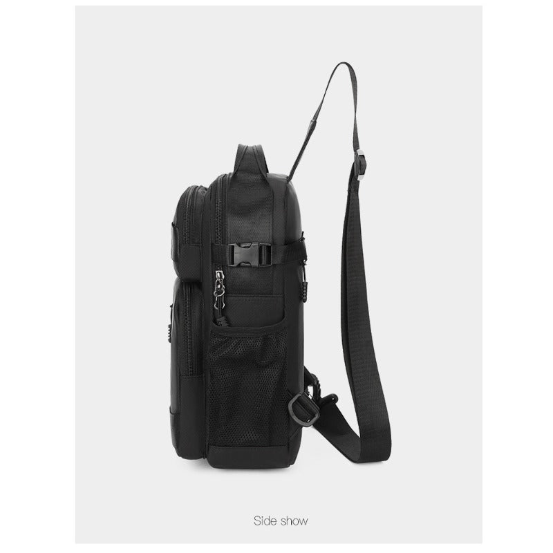 Unisex Anti-Theft Crossbody Backpack - Lightweight Multi-Purpose Chest Bag with 5-Zipper Compartments, Golden-Tone Hardware & Padded Strap, Compact Travel Backpack for Men & Women, Casual Everyday Use, Sports, Business & Outd