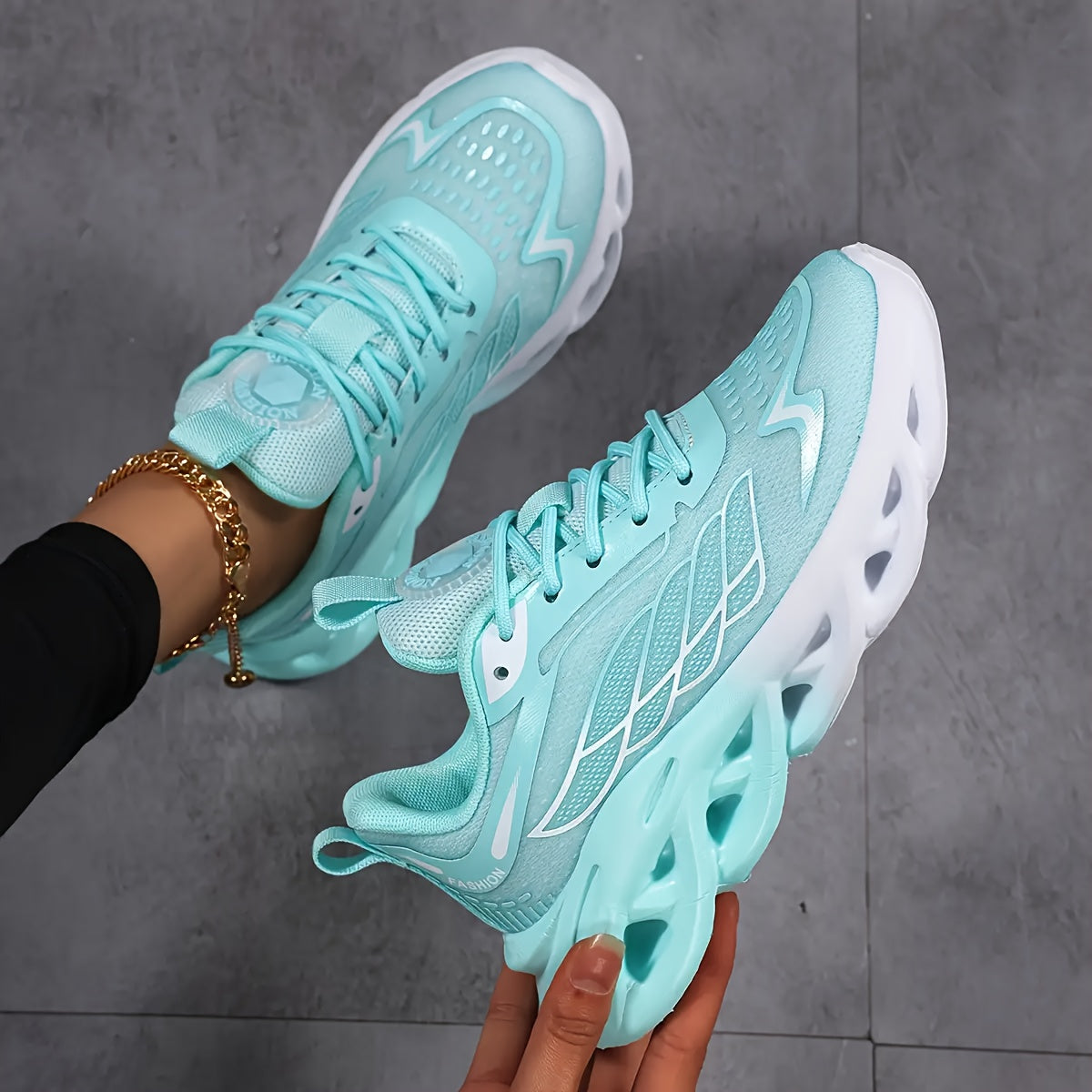 Women's Breathable Mesh Sneakers Shock-Absorbing Running Shoes with Non-Slip Phylon Sole, Low-Top Lace-Up Athletic Footwear for Gym,, Walking - - Casual Shoes (European 36-46/US 6-13) | Striped Sporty & Cushioned, Women Shoes