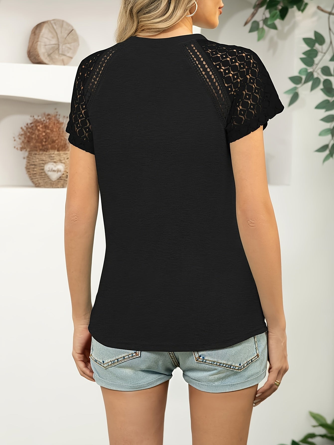 Lace Trim Short Sleeve Women's Shirt For Summer Wardrobe