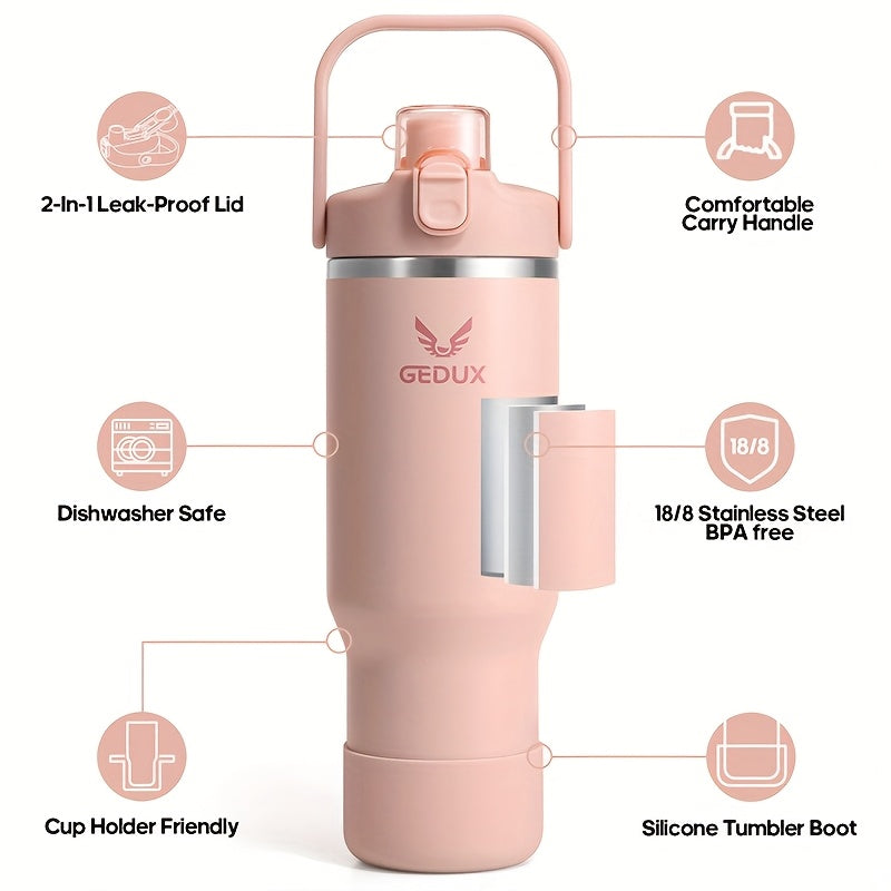 40oz (nearly 1L) Ultra Large Capacity, 304 Food Grade Stainless Steel, Leak Proof And Anti Drop Silicone Boots, Bucket Lid Suitable for Office Desk Placement, Essential for Fitness Enthusiasts, Office Workers, And Travelers!
