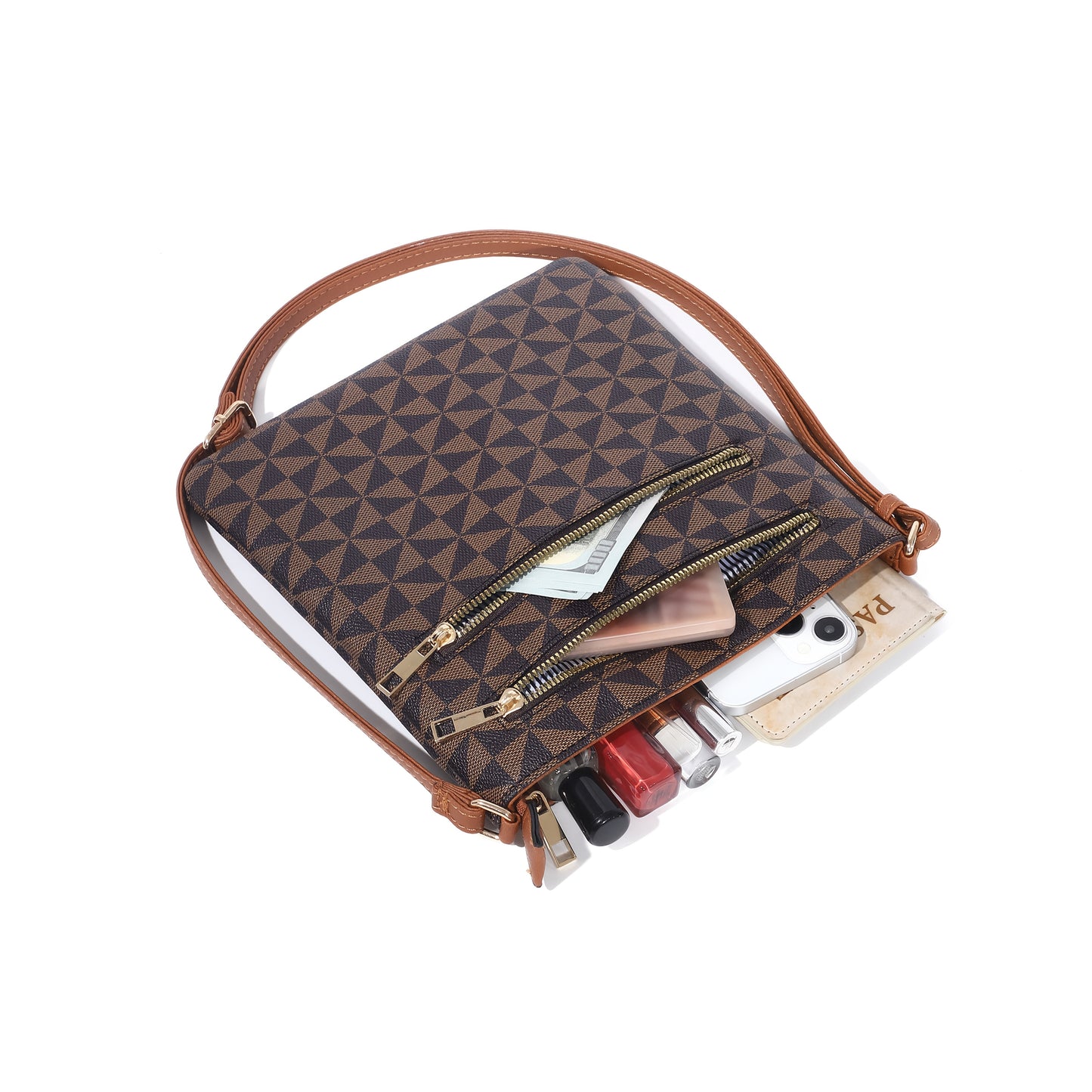 TEPILTE Retro Casual Geometric Print Women'S Crossbody Bag, Stylish And Versatile Medium Shoulder Bag/Wallet, Lightweight Handbag/Messenger Bag, Three-Layer Zippered Pockets, Suitable For Work, Travel And Outdoor Activities.
