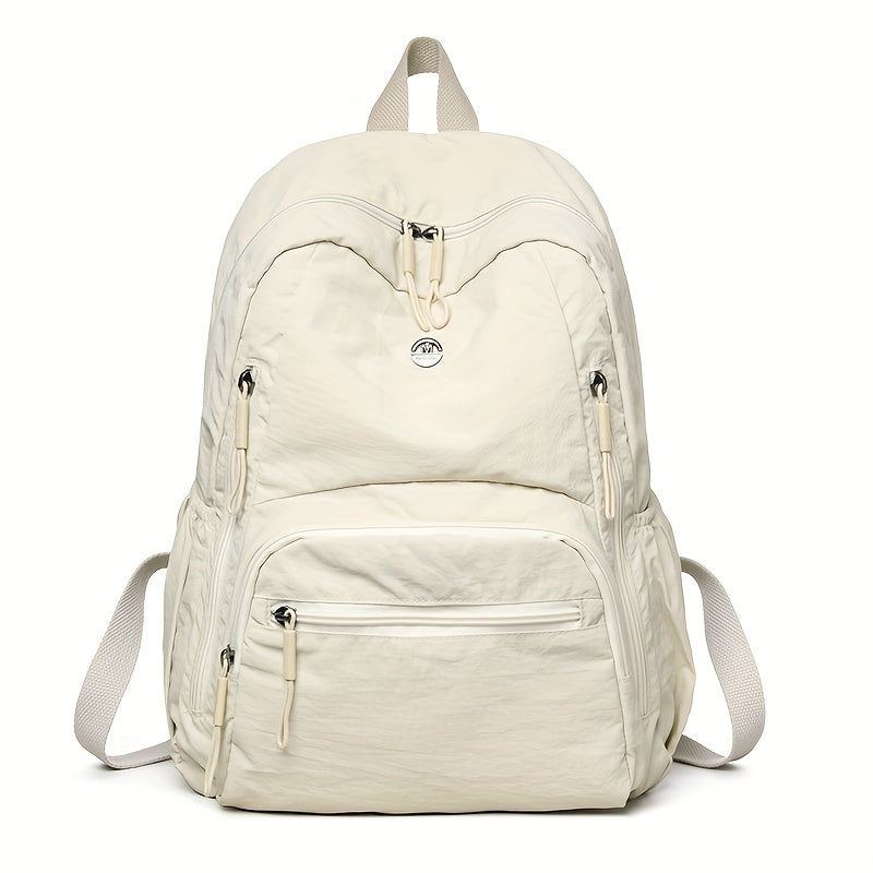 Solid Color Simple Fashion Versatile Women's Backpack Travel Lightweight Lightweight Large Capacity Go Out Commuting Multi-pocket Computer Commuting Bag