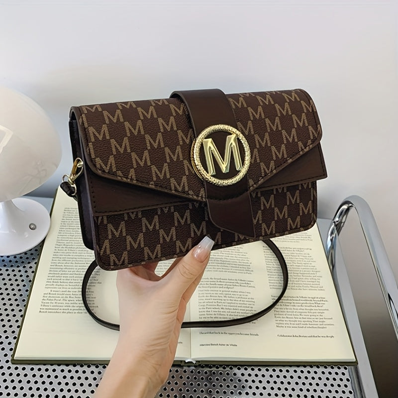 Women's Elegant Shoulder Bag With Perfume Bottle, Golden "M" Letter Buckle, Retro Geometric Shoulder Purse, Small Crossbody Bag For Daily Use, Travel, Work & Shopping