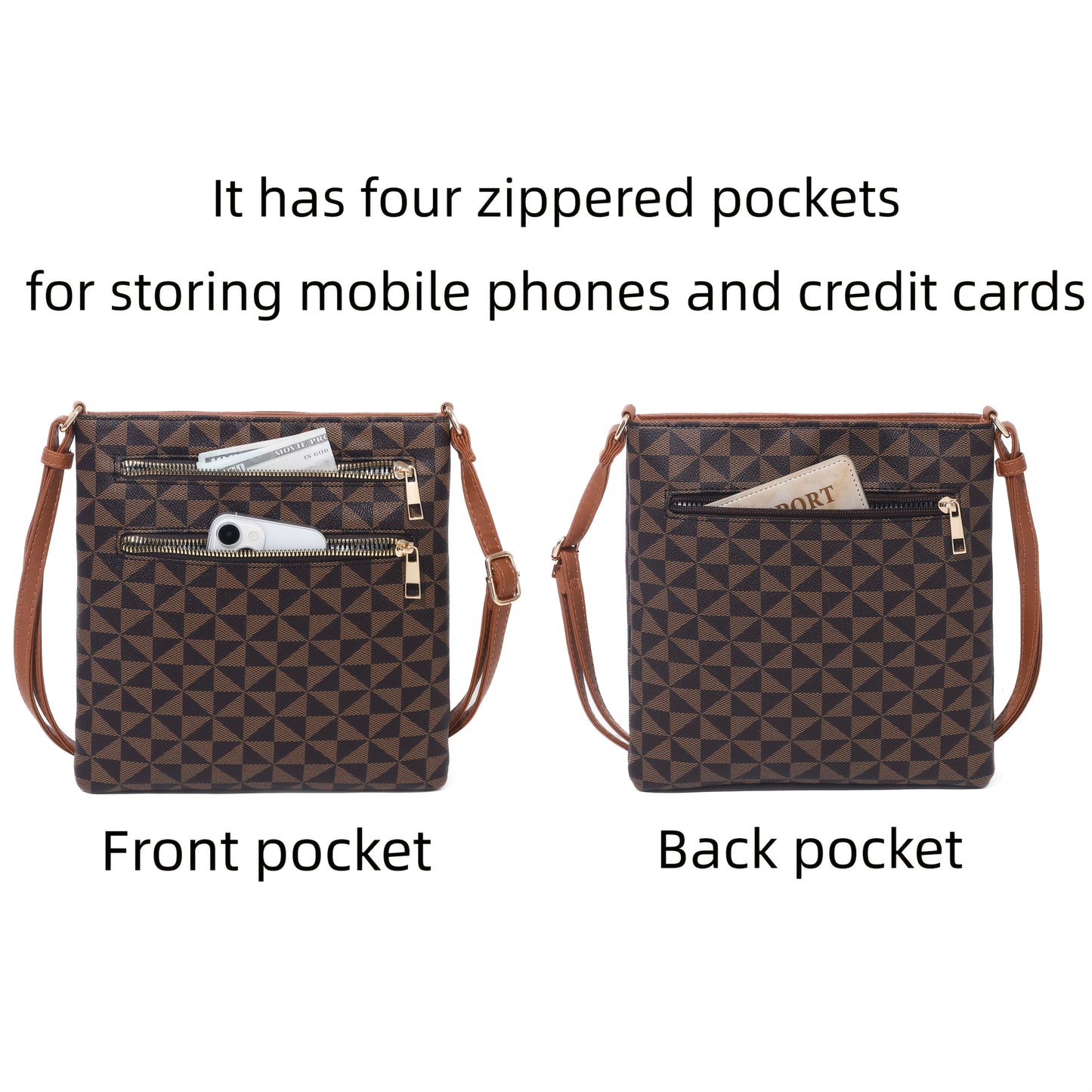 TEPILTE Retro Casual Geometric Print Women'S Crossbody Bag, Stylish And Versatile Medium Shoulder Bag/Wallet, Lightweight Handbag/Messenger Bag, Three-Layer Zippered Pockets, Suitable For Work, Travel And Outdoor Activities.