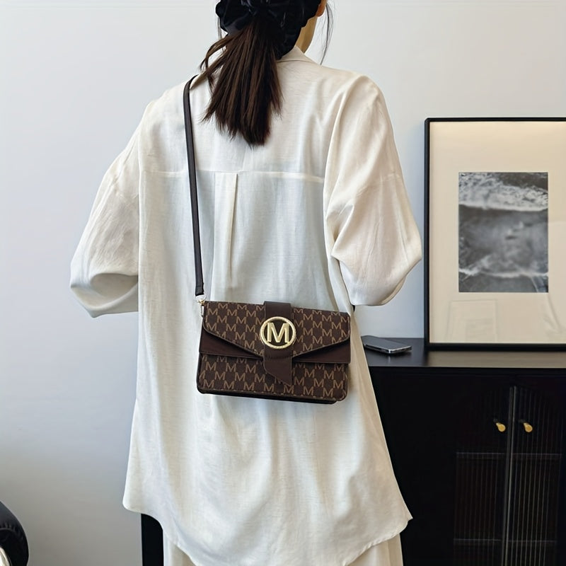 Women's Elegant Shoulder Bag With Perfume Bottle, Golden "M" Letter Buckle, Retro Geometric Shoulder Purse, Small Crossbody Bag For Daily Use, Travel, Work & Shopping