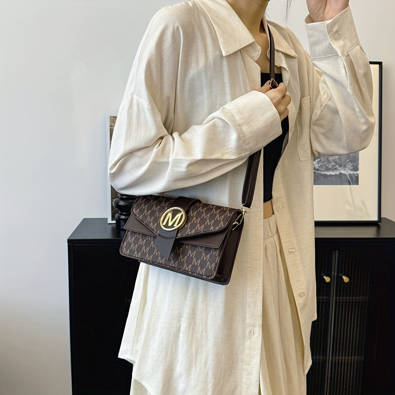 Women's Elegant Shoulder Bag With Perfume Bottle, Golden "M" Letter Buckle, Retro Geometric Shoulder Purse, Small Crossbody Bag For Daily Use, Travel, Work & Shopping
