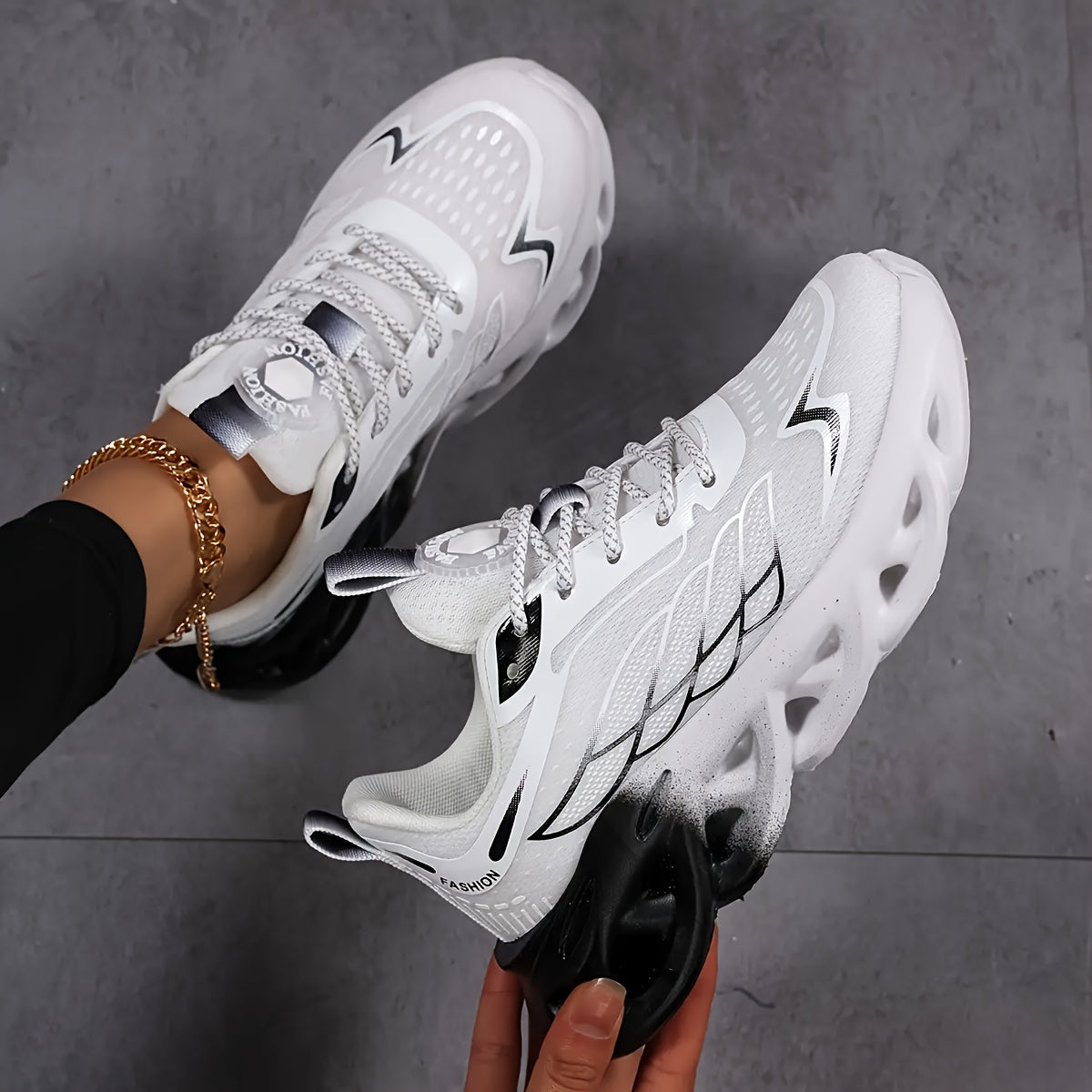 Women's Breathable Mesh Sneakers Shock-Absorbing Running Shoes with Non-Slip Phylon Sole, Low-Top Lace-Up Athletic Footwear for Gym,, Walking - - Casual Shoes (European 36-46/US 6-13) | Striped Sporty & Cushioned, Women Shoes