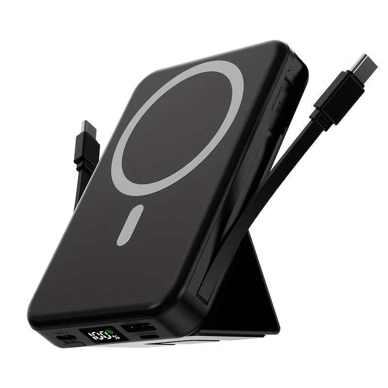 10000mAh Magnetic Fast Charging Power Bank With Digital Screen, Built-in 2 Charging Cables, USB Portable Mobile Phone Power Bank Can Charge 5 Devices At The Same Time, With Bracket, Compatible With IPhone 15/15 Plus/15 Pro/15