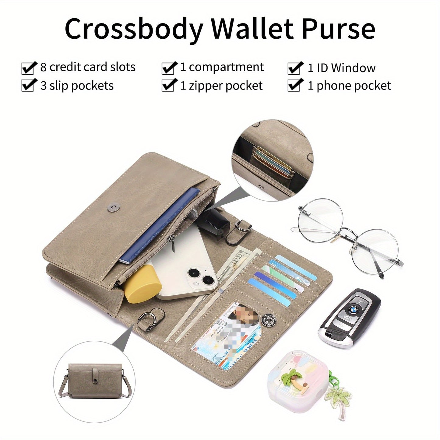 SENDEFN RFID Crossbody Bag Vegan Leather Wallet For Women