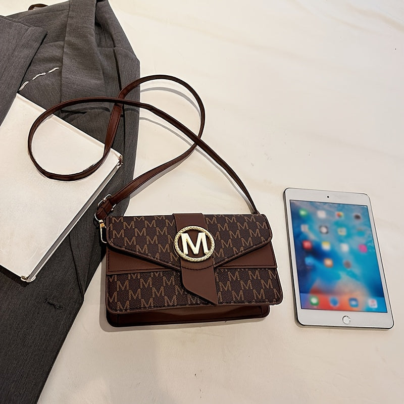 Women's Elegant Shoulder Bag With Perfume Bottle, Golden "M" Letter Buckle, Retro Geometric Shoulder Purse, Small Crossbody Bag For Daily Use, Travel, Work & Shopping