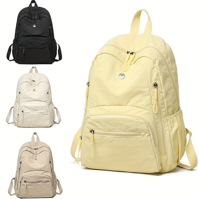 Solid Color Simple Fashion Versatile Women's Backpack Travel Lightweight Lightweight Large Capacity Go Out Commuting Multi-pocket Computer Commuting Bag