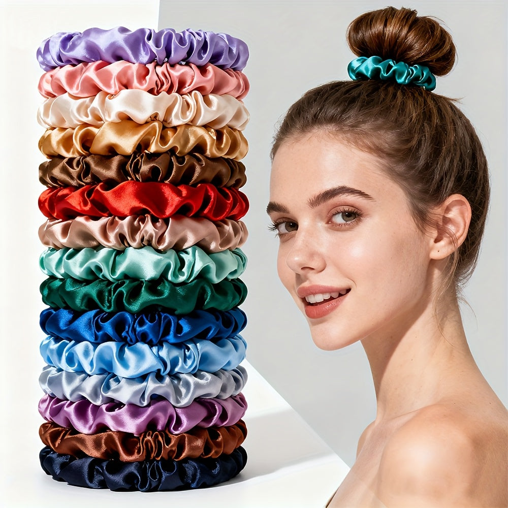 50 Satin Scrunchies | Elegant Hair Ties, Soft & Vibrant Colors, Mixed Color Set for Christmas