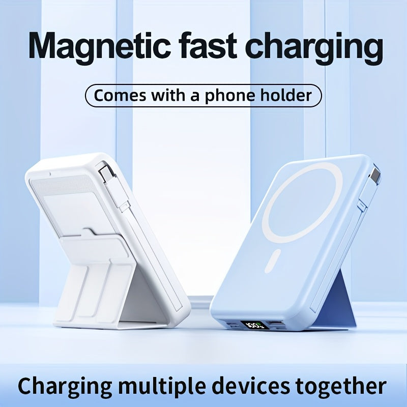 10000mAh Magnetic Fast Charging Power Bank With Digital Screen, Built-in 2 Charging Cables, USB Portable Mobile Phone Power Bank Can Charge 5 Devices At The Same Time, With Bracket, Compatible With IPhone 15/15 Plus/15 Pro/15