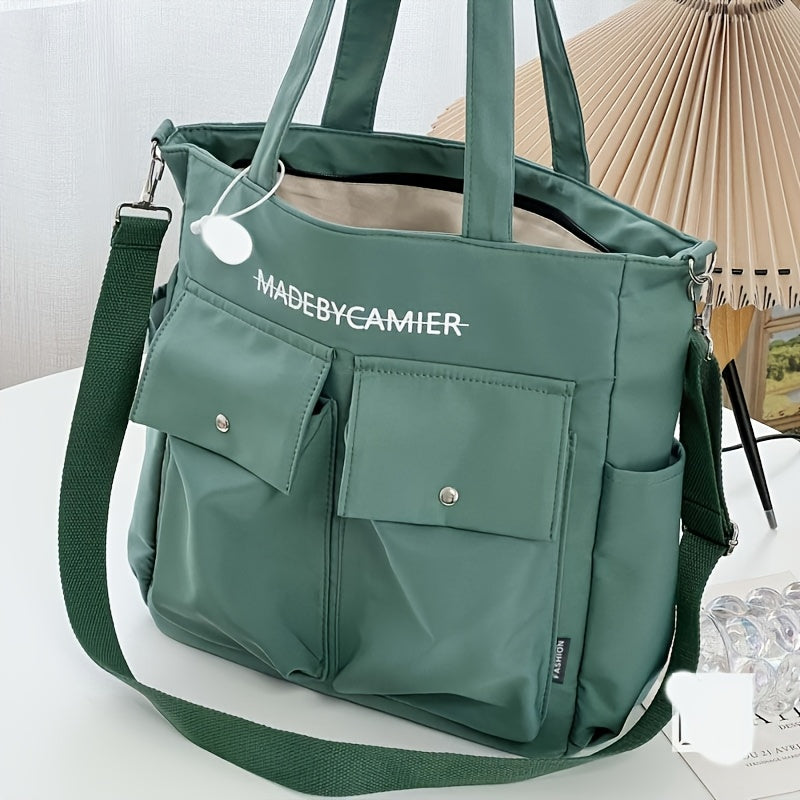 Large Capacity Heavy-Duty Nylon Tote Bag Compatible for //Travel - Multi-Pocket Handbag with Wrist Strap, Zipper Closure & Hand Washable - / Casual Professional Bag