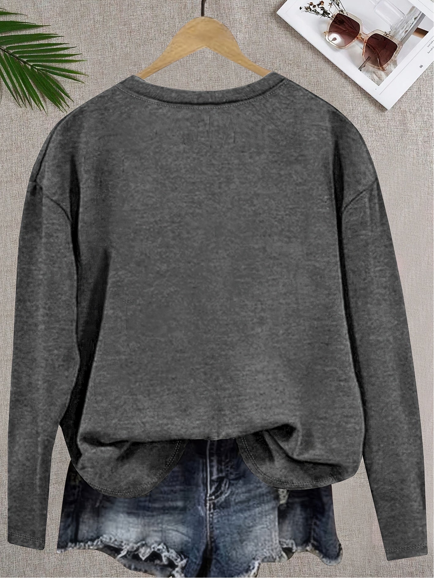 3pcs Fashion Romantic Colorful Butterfly Flower Print Pattern Round Neck Elegant Women's Long Sleeve T-Shirt Casual Style Spring Summer Autumn Winter Commuting Daily Versatile Retro Style Top Set Sister Outfit Family Outfit M