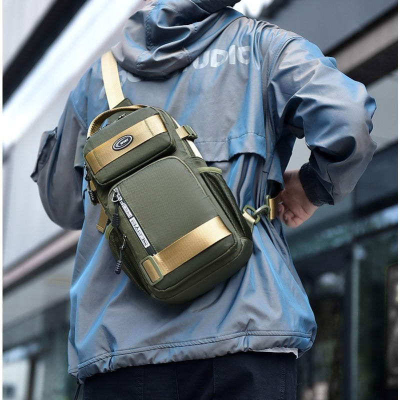 Unisex Anti-Theft Crossbody Backpack - Lightweight Multi-Purpose Chest Bag with 5-Zipper Compartments, Golden-Tone Hardware & Padded Strap, Compact Travel Backpack for Men & Women, Casual Everyday Use, Sports, Business & Outd