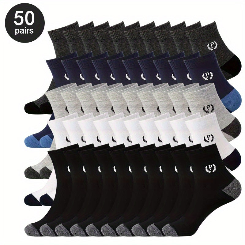 20/50 Pairs of Men's Mid-Calf Socks, Breathable and Sweat Absorbent, Trendy Sports Long Socks