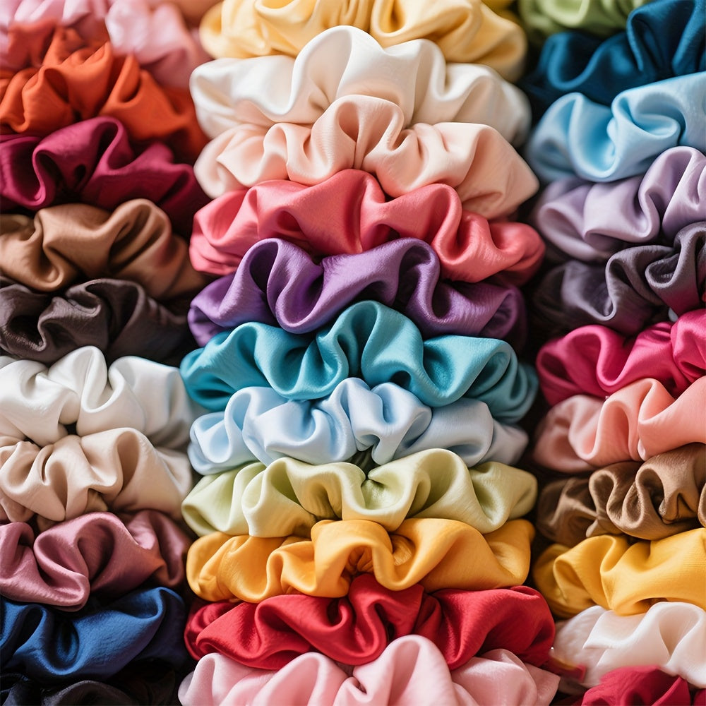 50 Satin Scrunchies | Elegant Hair Ties, Soft & Vibrant Colors, Mixed Color Set for Christmas
