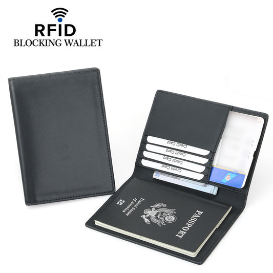 RFID Blocking Passport Holder Wallet Genuine Leather Travel Organizer
